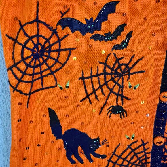 VTG 90's Basic Editions Halloween Applique Orange Cat Spider Sweater Vest Sz 2X - Picture 6 of 8